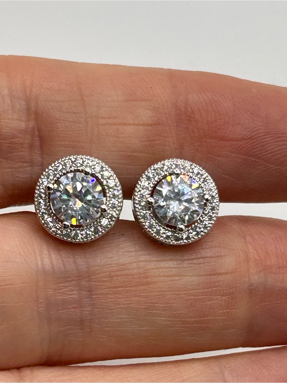 Cate & Chloe Silver Tone Round Crystal Halo Stud Earrings  New in Box